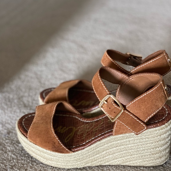 Sam Edelman Dimitree Suede Platform Wedge Espadrille in Cognac - Picture 2 of 6